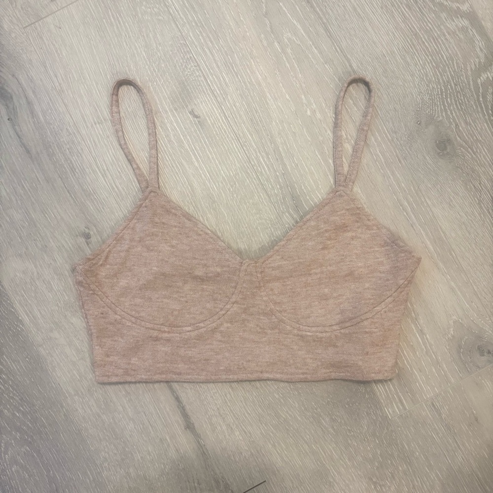Zara Nude Cream Knit Crop Top - Large